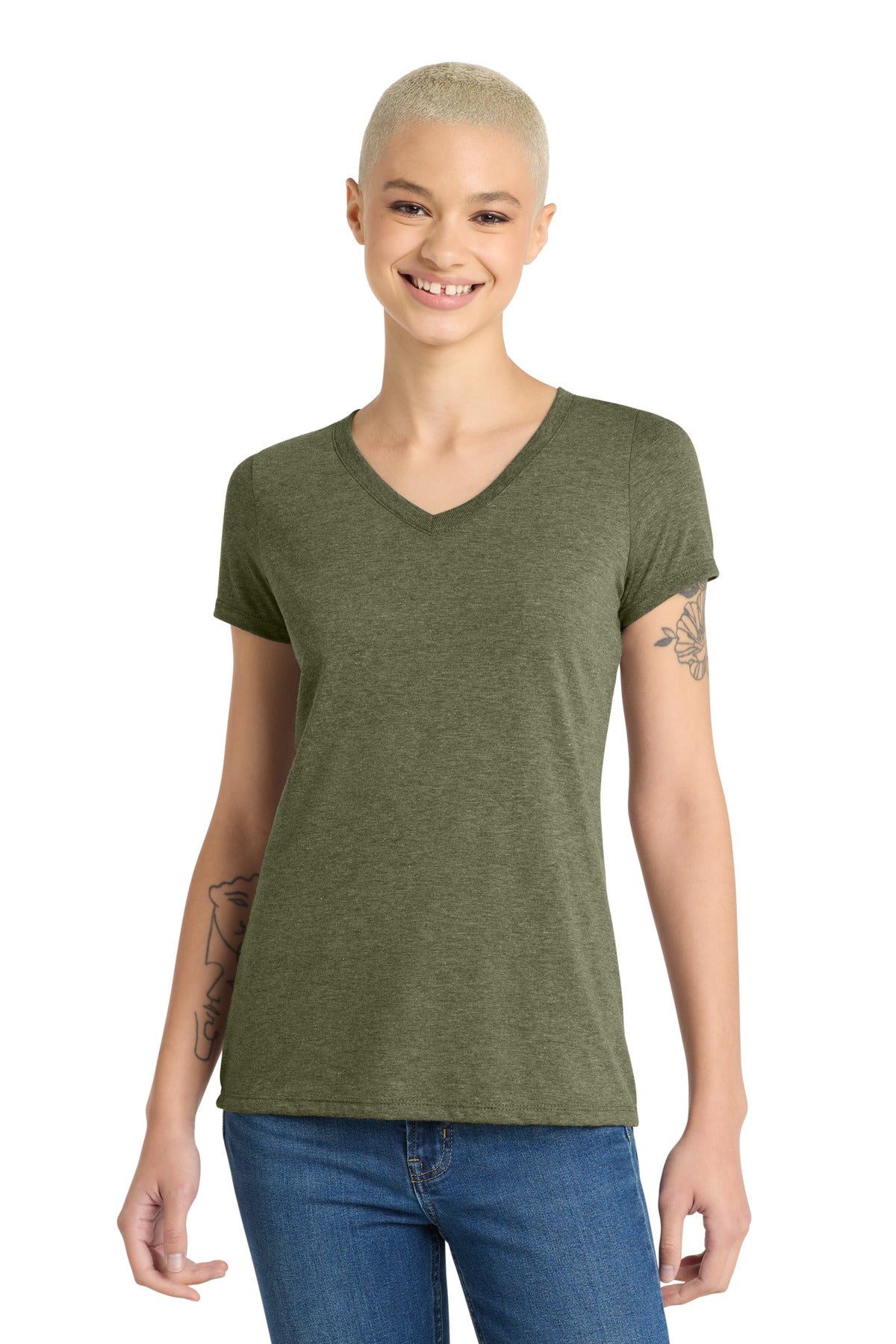 District Women's Perfect Tri V-Neck Tee – Military Green Frost