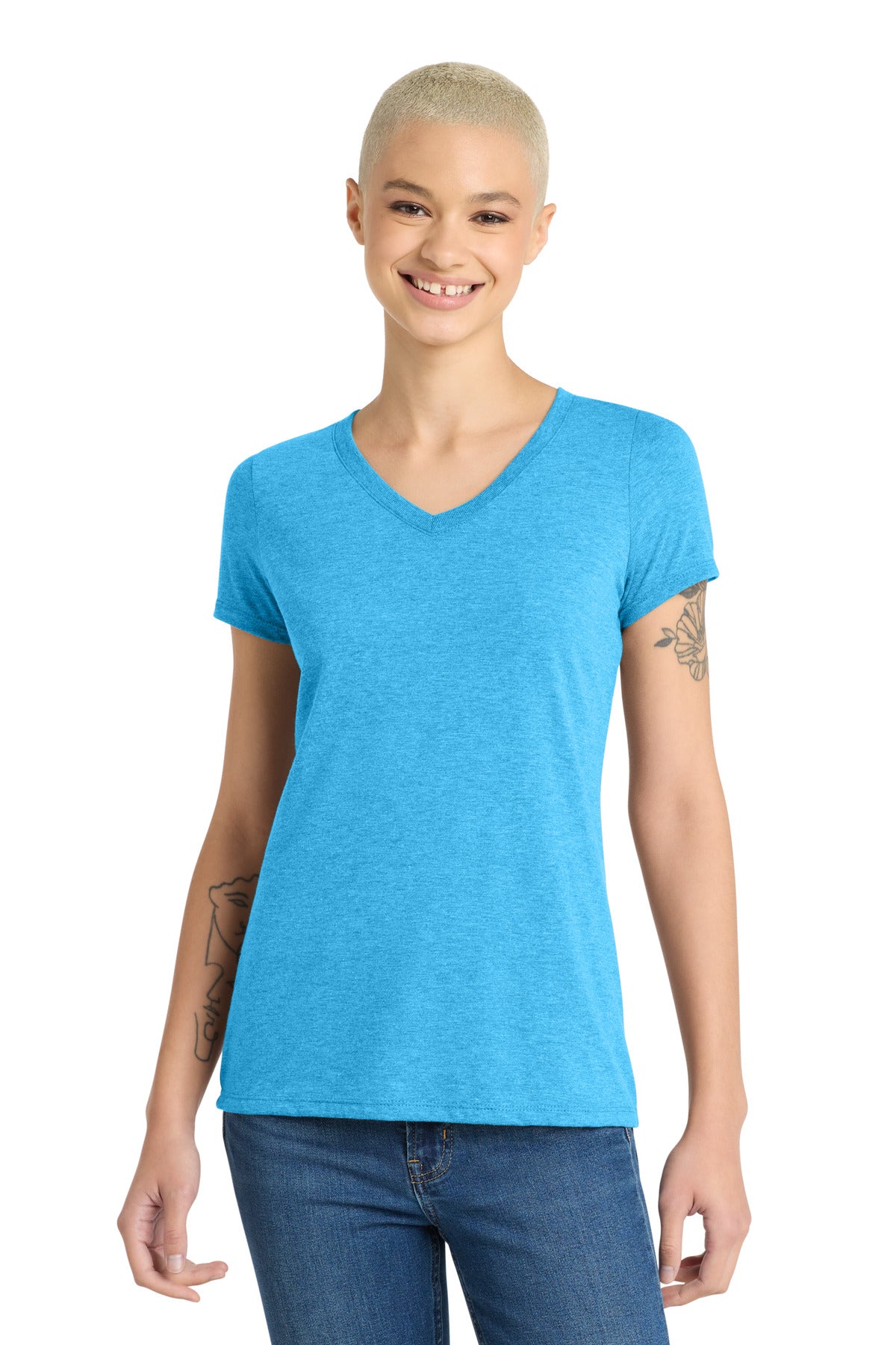 District Women's Perfect Tri V-Neck Tee – Turquoise Frost