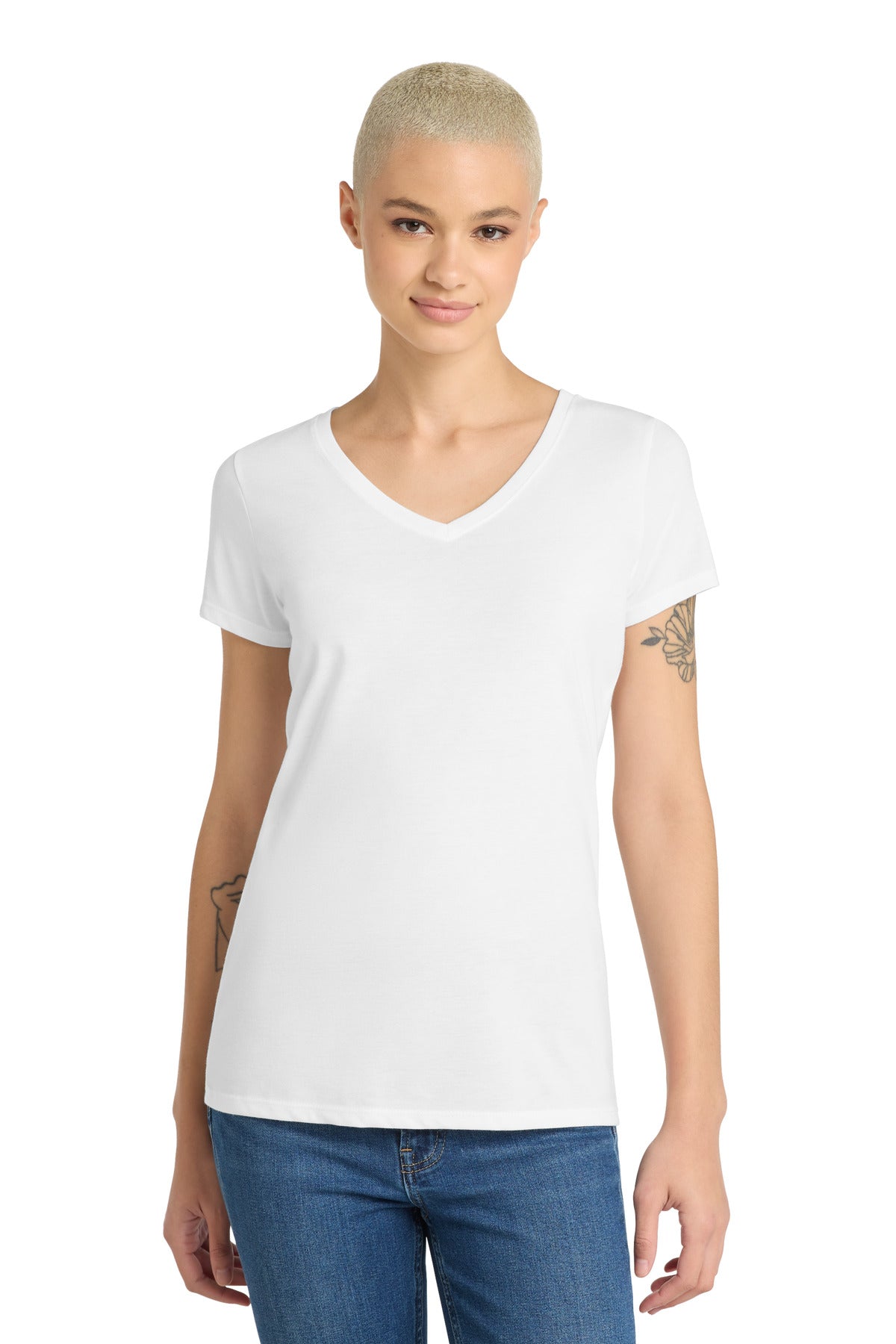 District Women's Perfect Tri V-Neck Tee – White – front