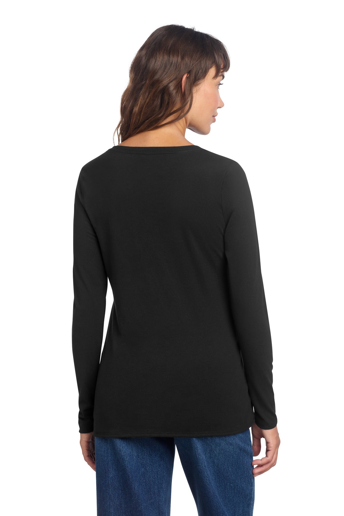 District Women's Perfect Tri Long Sleeve V-Neck Tee – Black – back