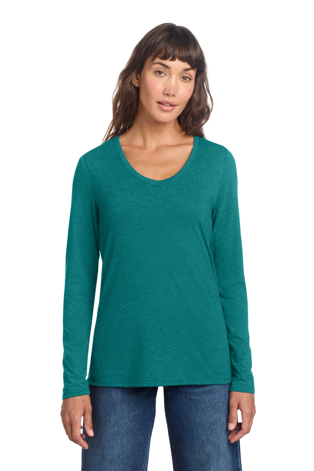 District Women's Perfect Tri Long Sleeve V-Neck Tee – Heathered Teal