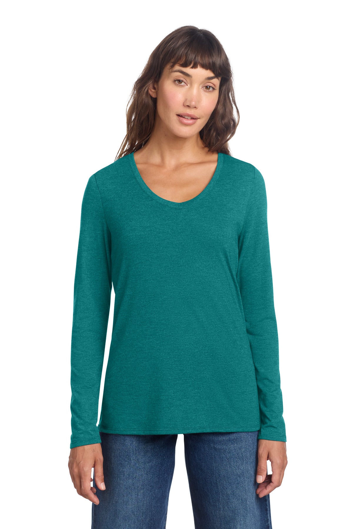 District Women's Perfect Tri Long Sleeve V-Neck Tee – Heathered Teal