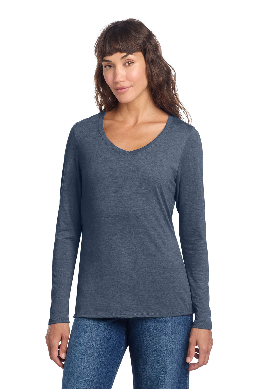 District Women's Perfect Tri Long Sleeve V-Neck Tee – Navy Frost