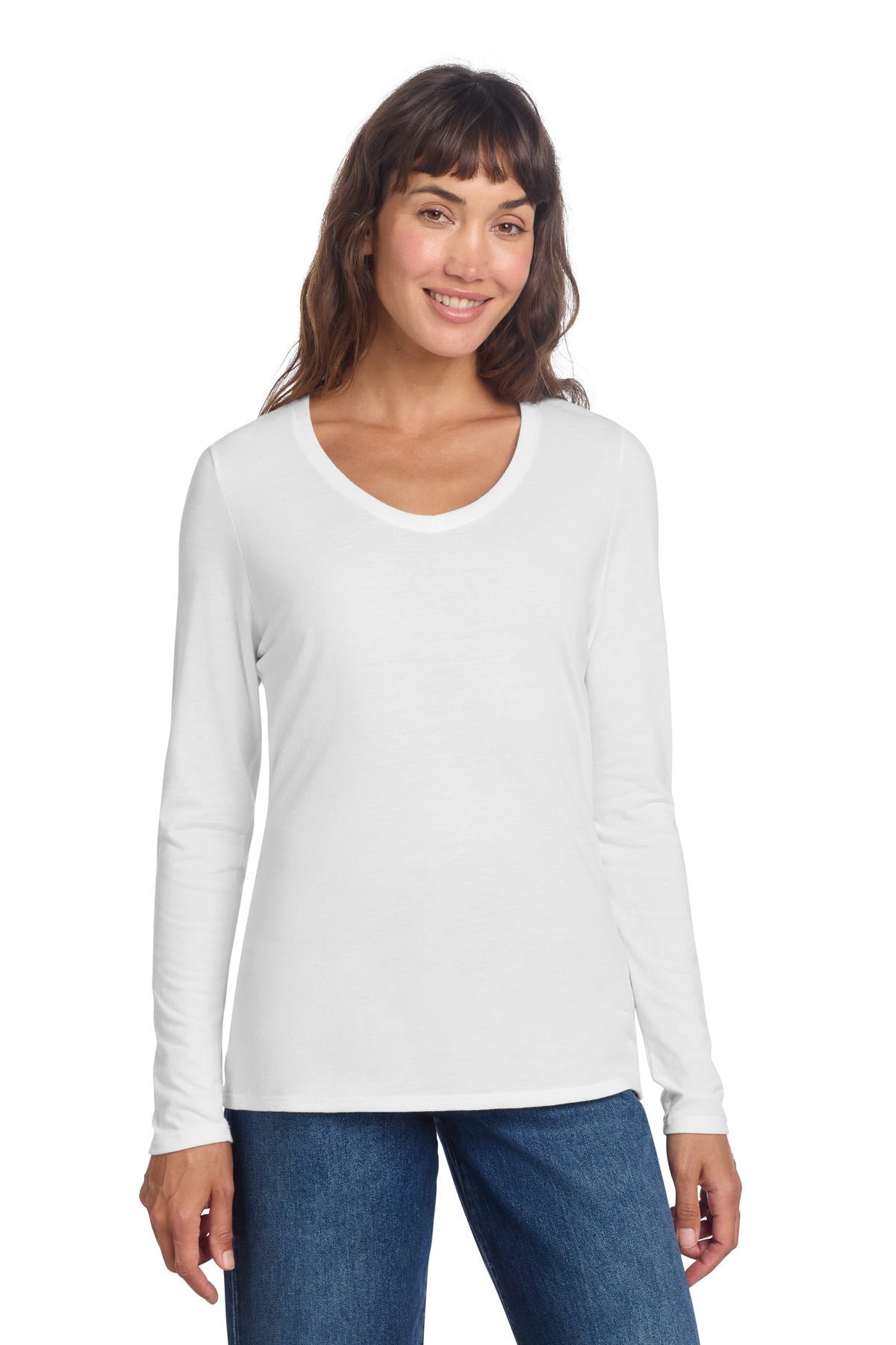 District Women's Perfect Tri Long Sleeve V-Neck Tee – White