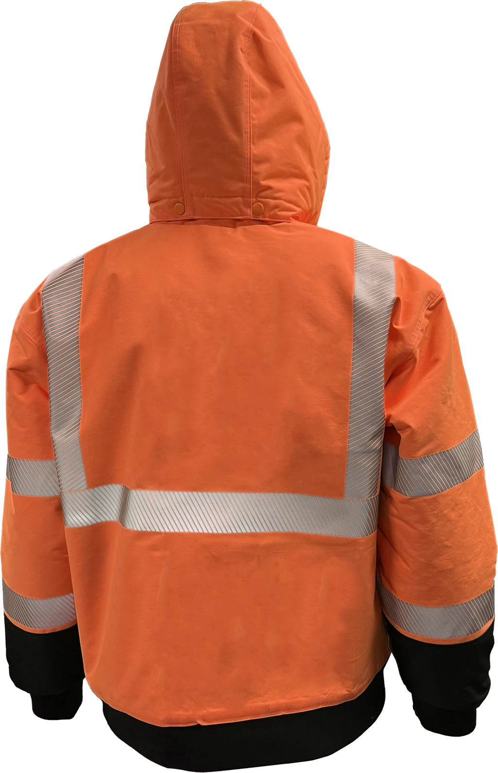 Reflective Apparel Hi-Vis ProDuck Bomber Jacket with Breakaway Hood, ANSI Class 3, Orange/Black view 2
