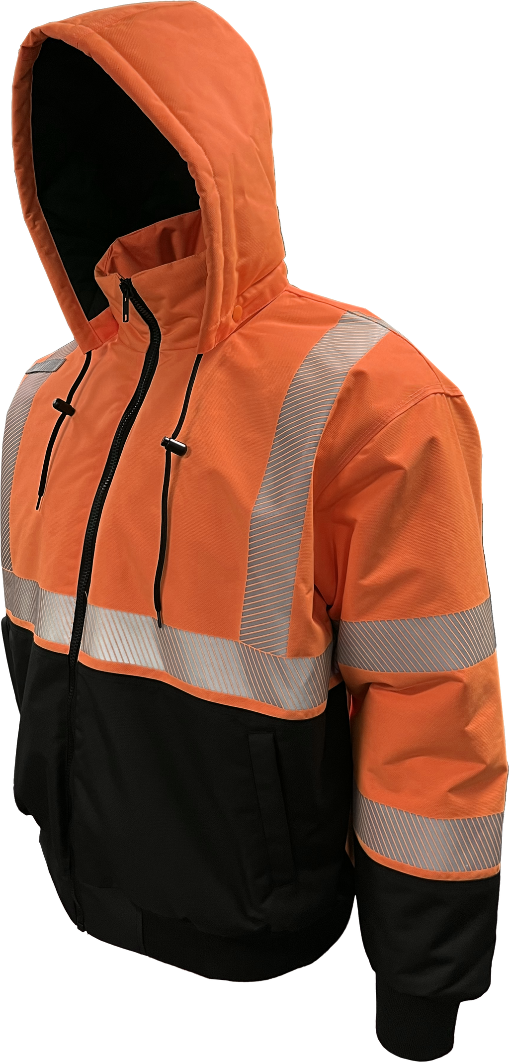 Reflective Apparel Hi-Vis ProDuck Bomber Jacket with Breakaway Hood, ANSI Class 3, Orange/Black view 3