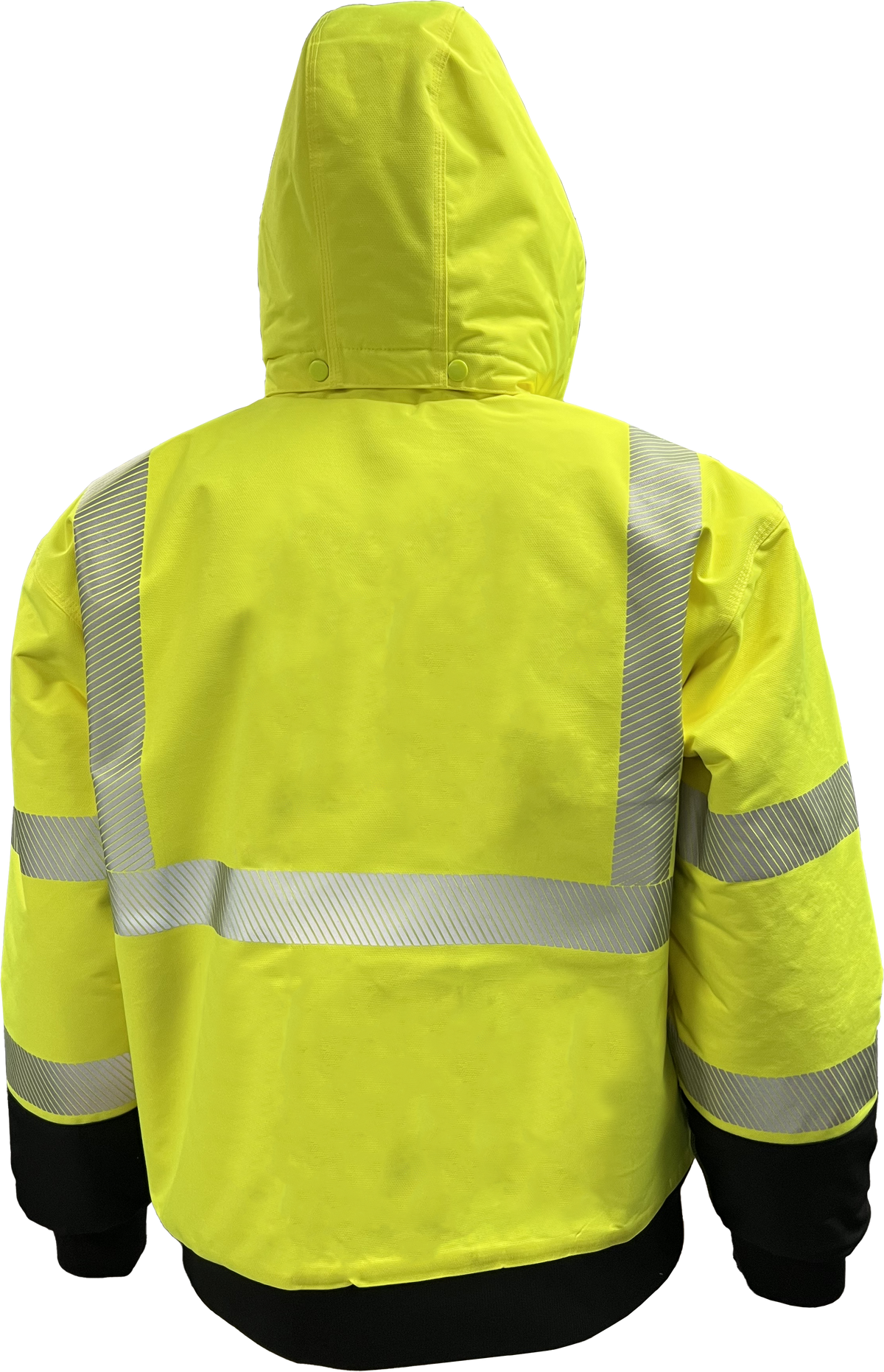 Reflective Apparel Hi-Vis ProDuck Bomber Jacket with Breakaway Hood, ANSI Class 3, Lime/Black view 2