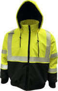 Reflective Apparel Hi-Vis ProDuck Bomber Jacket with Breakaway Hood, ANSI Class 3, Lime/Black