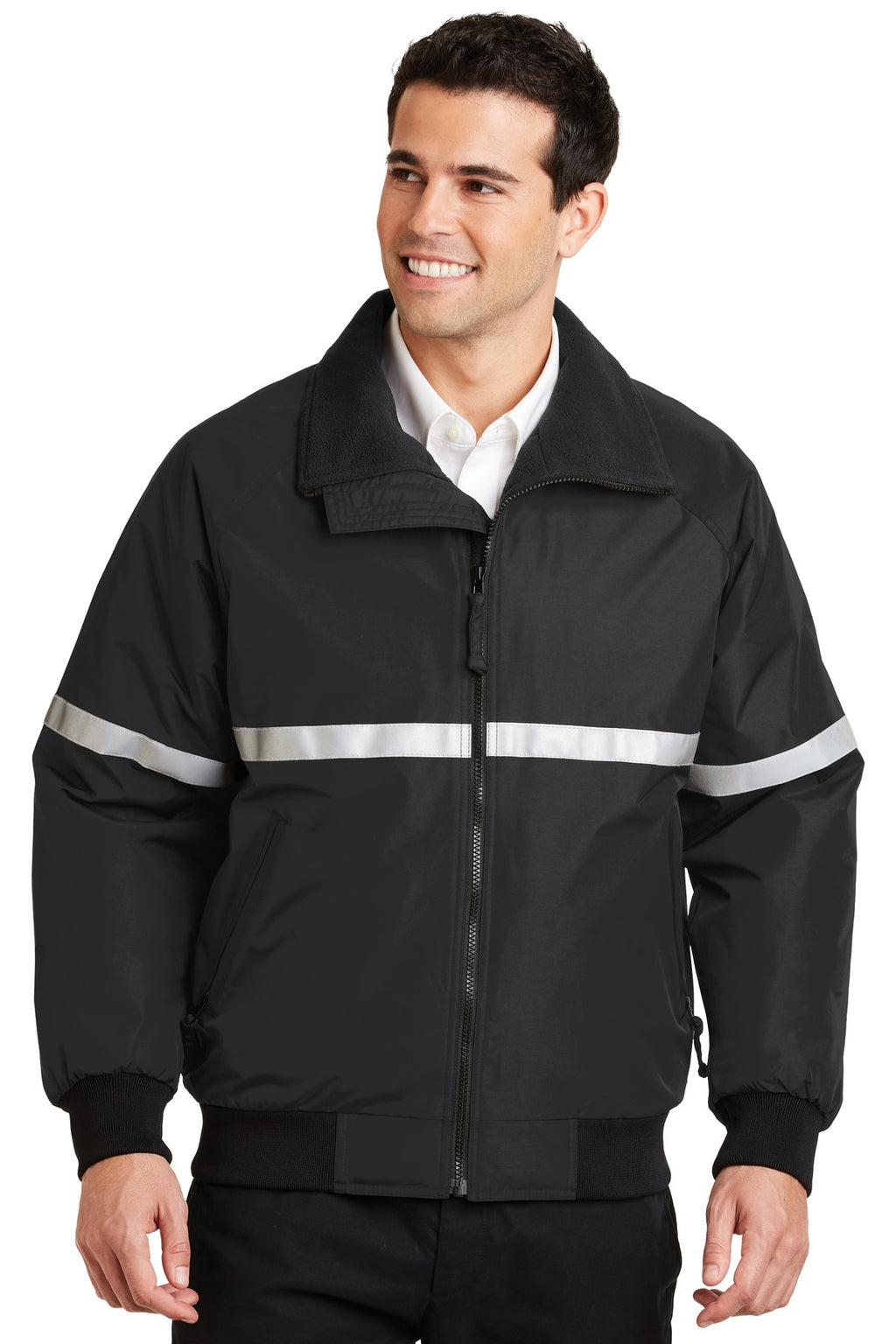 Port Authority Challenger Jacket with Reflective Taping – True Black/True Black/Reflective – front