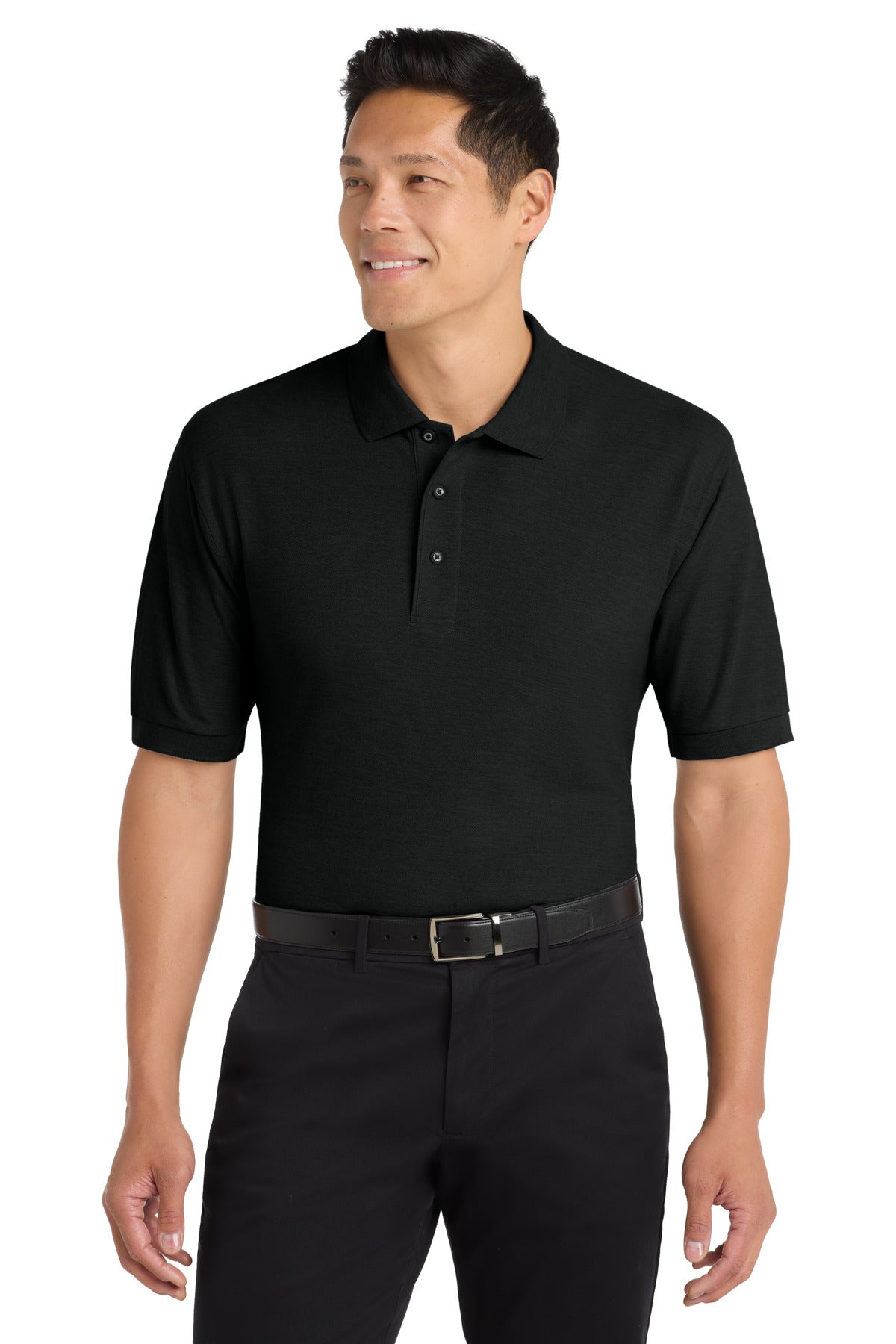 Port Authority Silk Touch Polo – Black – front