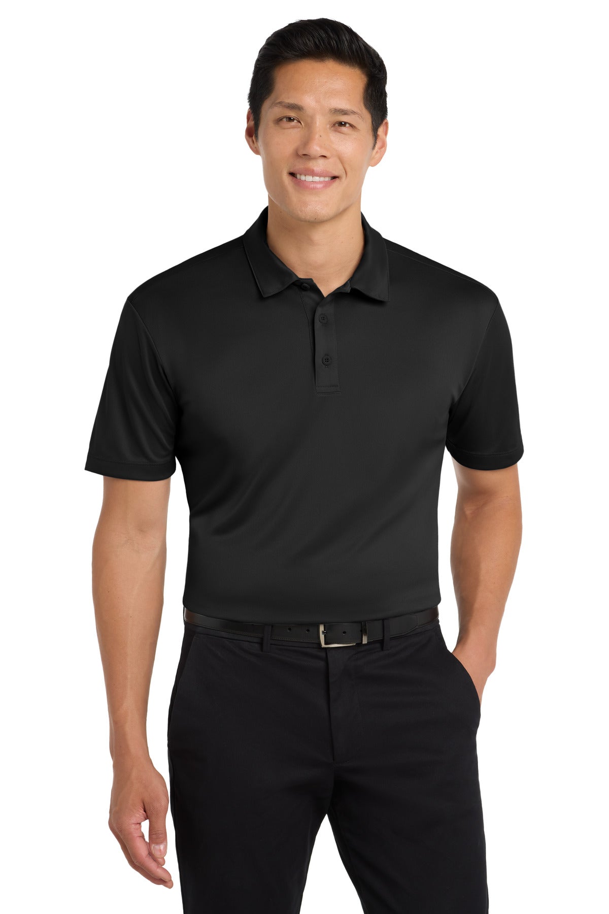 Port Authority Tall Silk Touch Performance Polo – Black – front