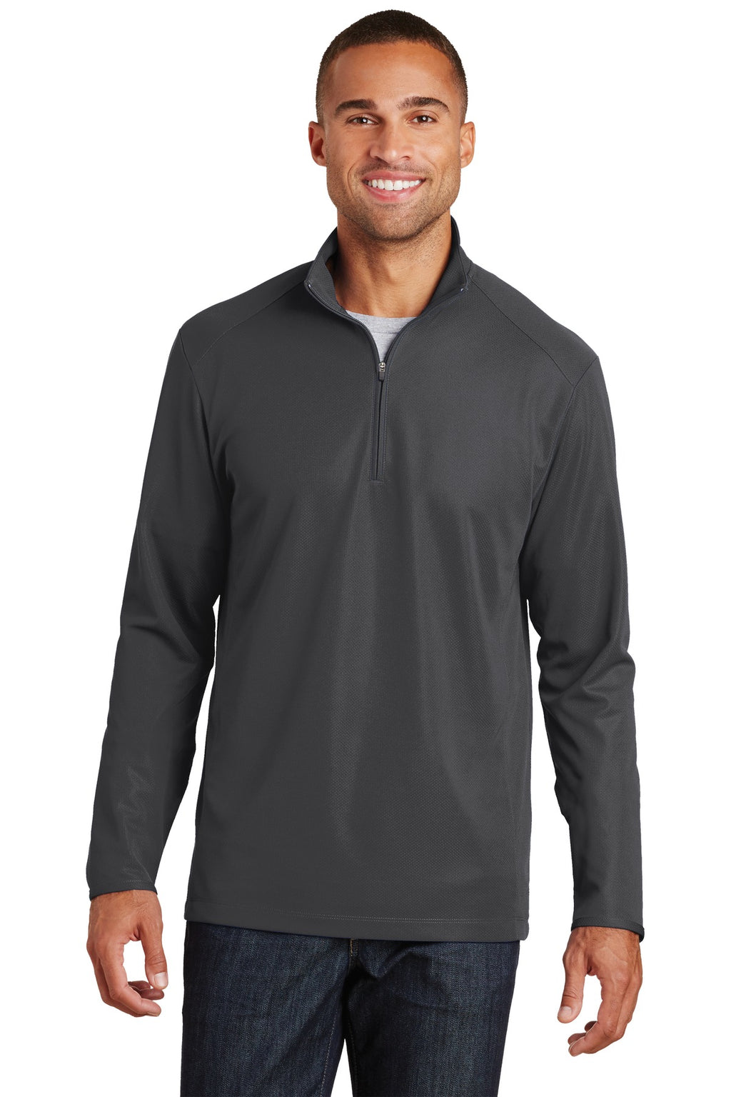 Port Authority Pinpoint Mesh 1/2-Zip – Battleship Grey – front