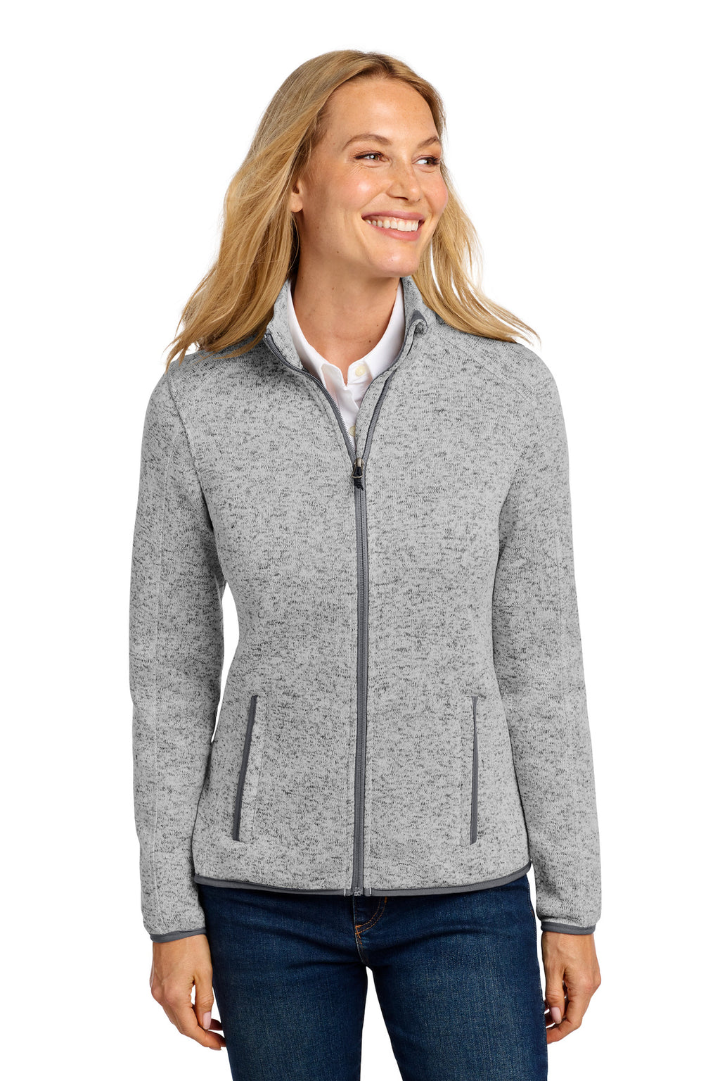 Port Authority Women's Sweater Fleece Jacket – Grey Heather – front