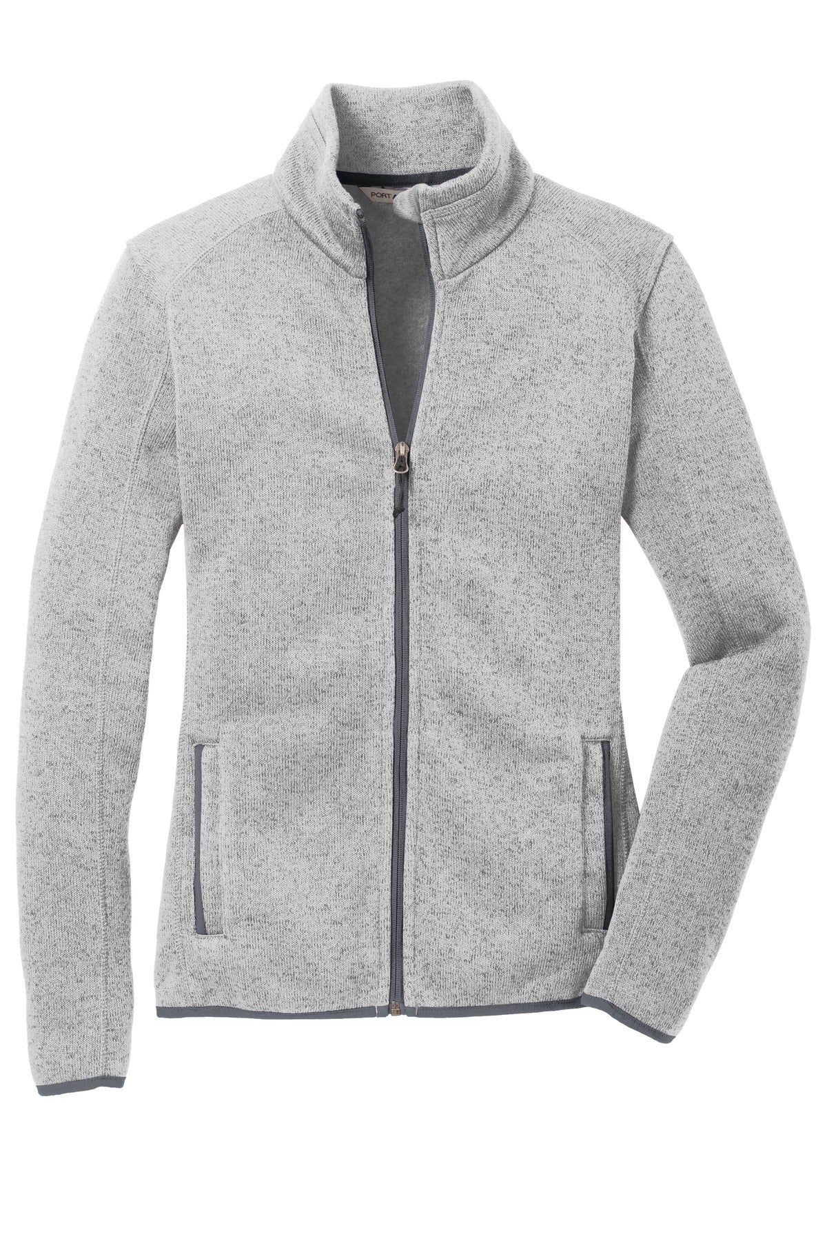 Port Authority Women's Sweater Fleece Jacket – Grey Heather – flat front
