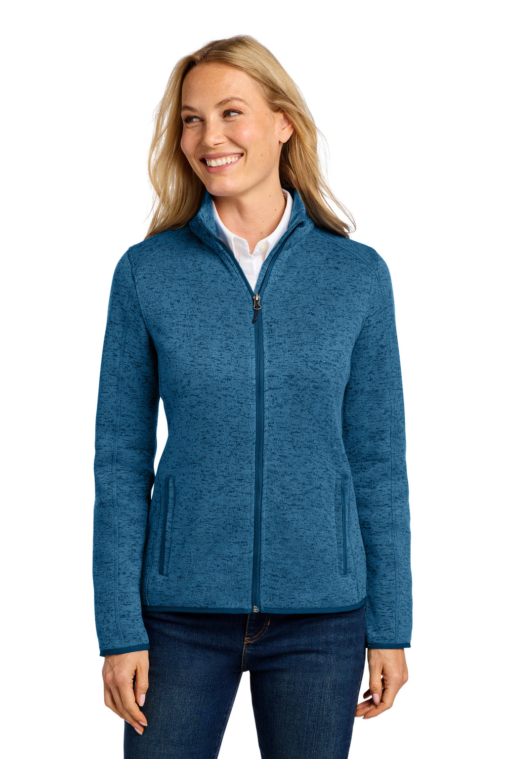 Port Authority Women's Sweater Fleece Jacket – Medium Blue Heather