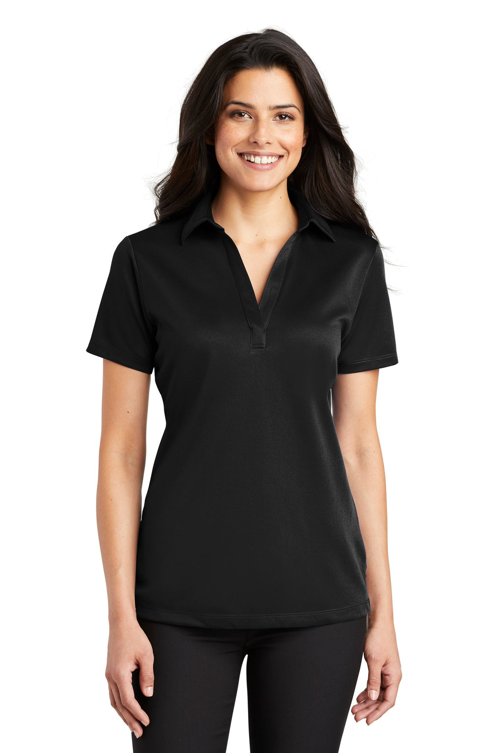 Port Authority Women's Silk Touch Performance Polo – Black – front