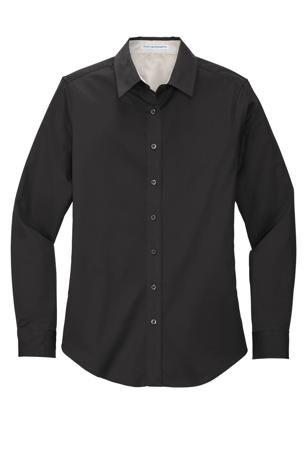 Port Authority Women's Long Sleeve Easy Care Shirt – Black/Light Stone – flat front