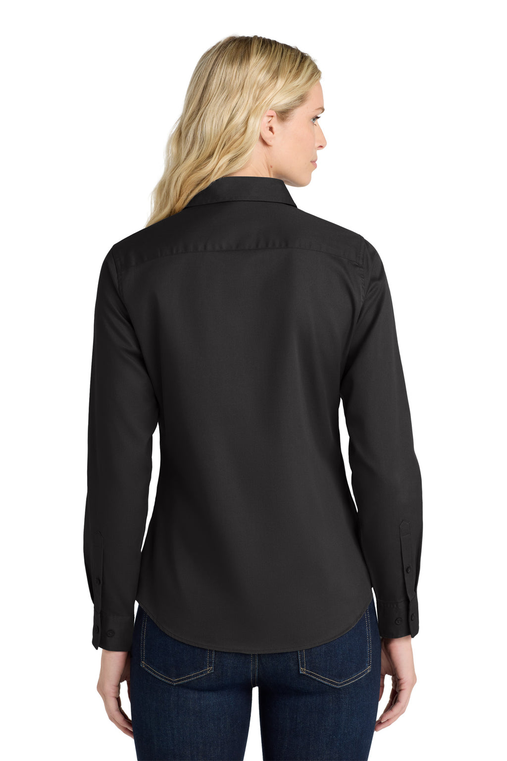 Port Authority Women's Long Sleeve Easy Care Shirt – Black/Light Stone – back
