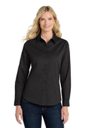 Port Authority Women's Long Sleeve Easy Care Shirt – Black/Light Stone – front