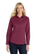 Port Authority Women's Long Sleeve Easy Care Shirt – Burgundy/Light Stone