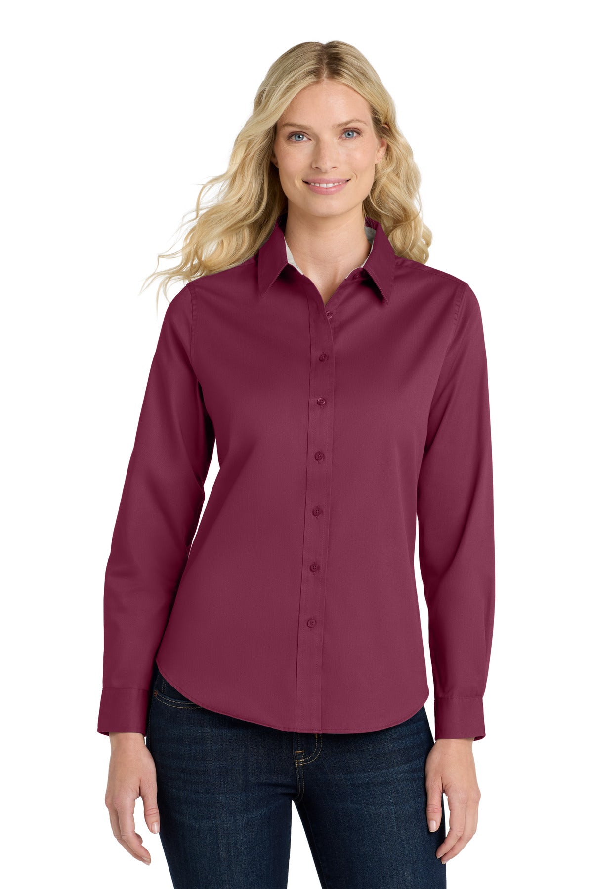 Port Authority Women's Long Sleeve Easy Care Shirt – Burgundy/Light Stone