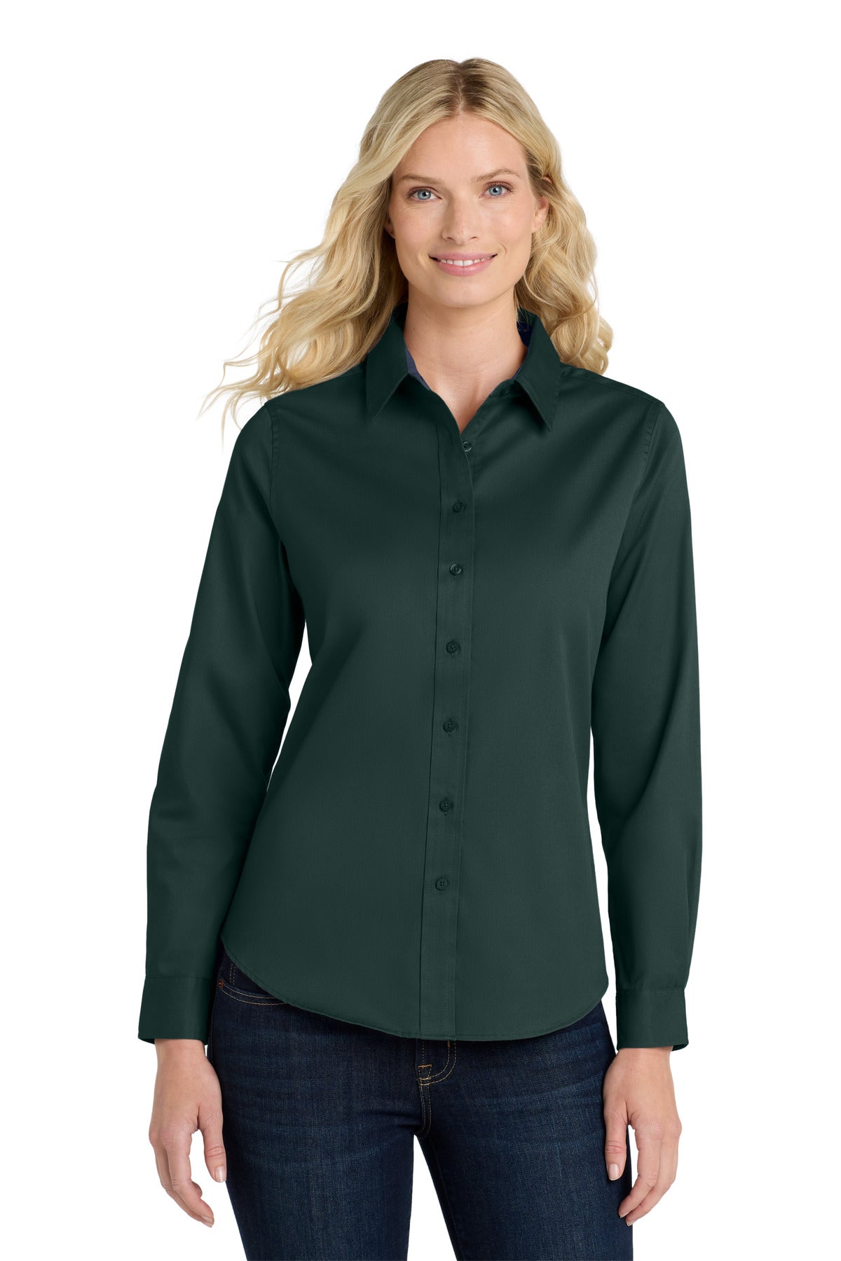 Port Authority Women's Long Sleeve Easy Care Shirt – Dark Green/Navy