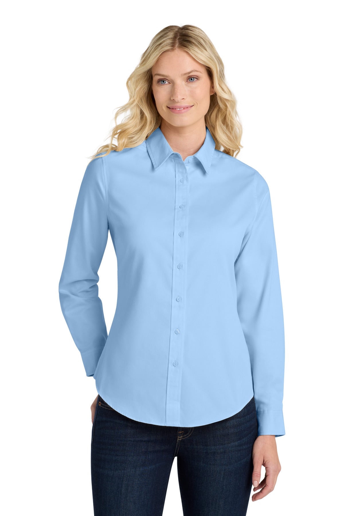 Port Authority Women's Long Sleeve Easy Care Shirt – Light Blue/Light Stone