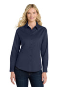 Port Authority Women's Long Sleeve Easy Care Shirt – Navy/Light Stone