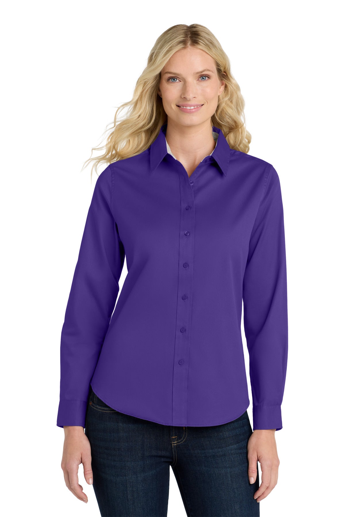 Port Authority Women's Long Sleeve Easy Care Shirt – Purple/Light Stone