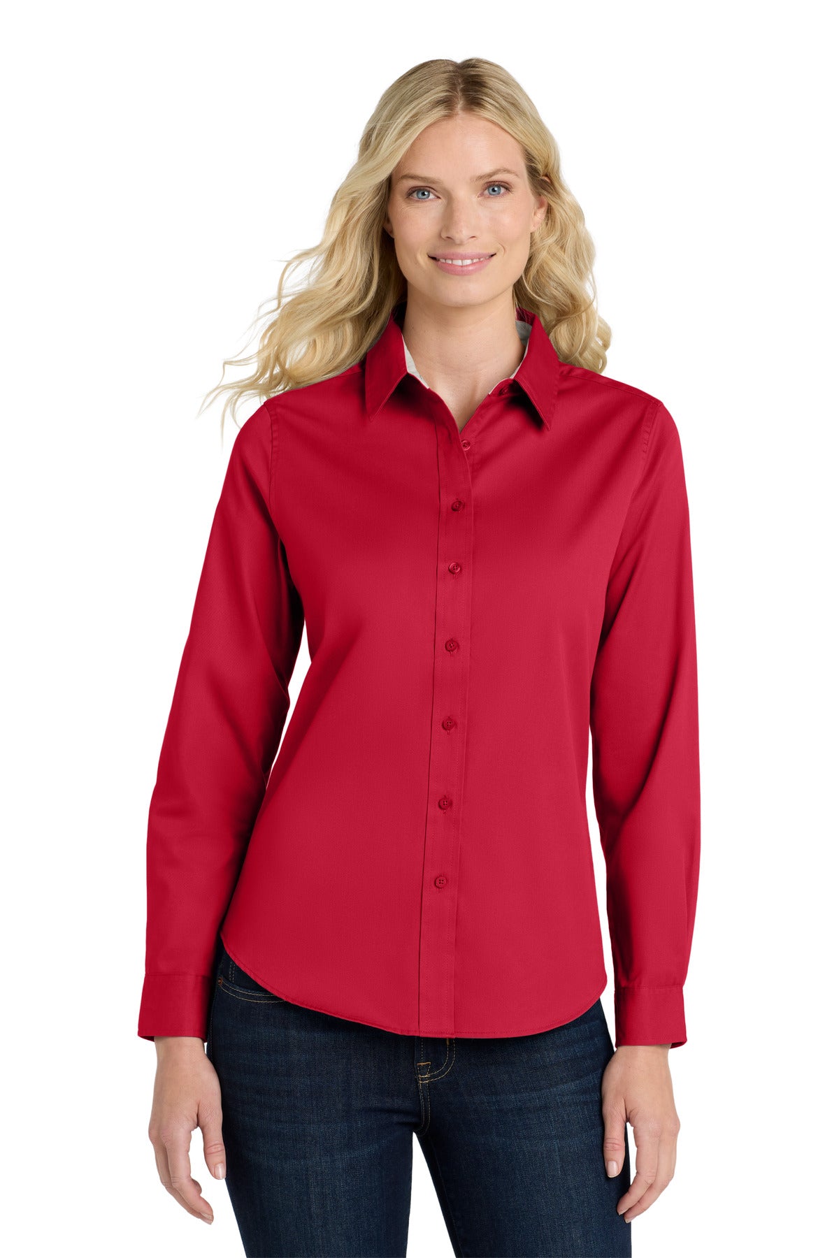 Port Authority Women's Long Sleeve Easy Care Shirt – Red/Light Stone