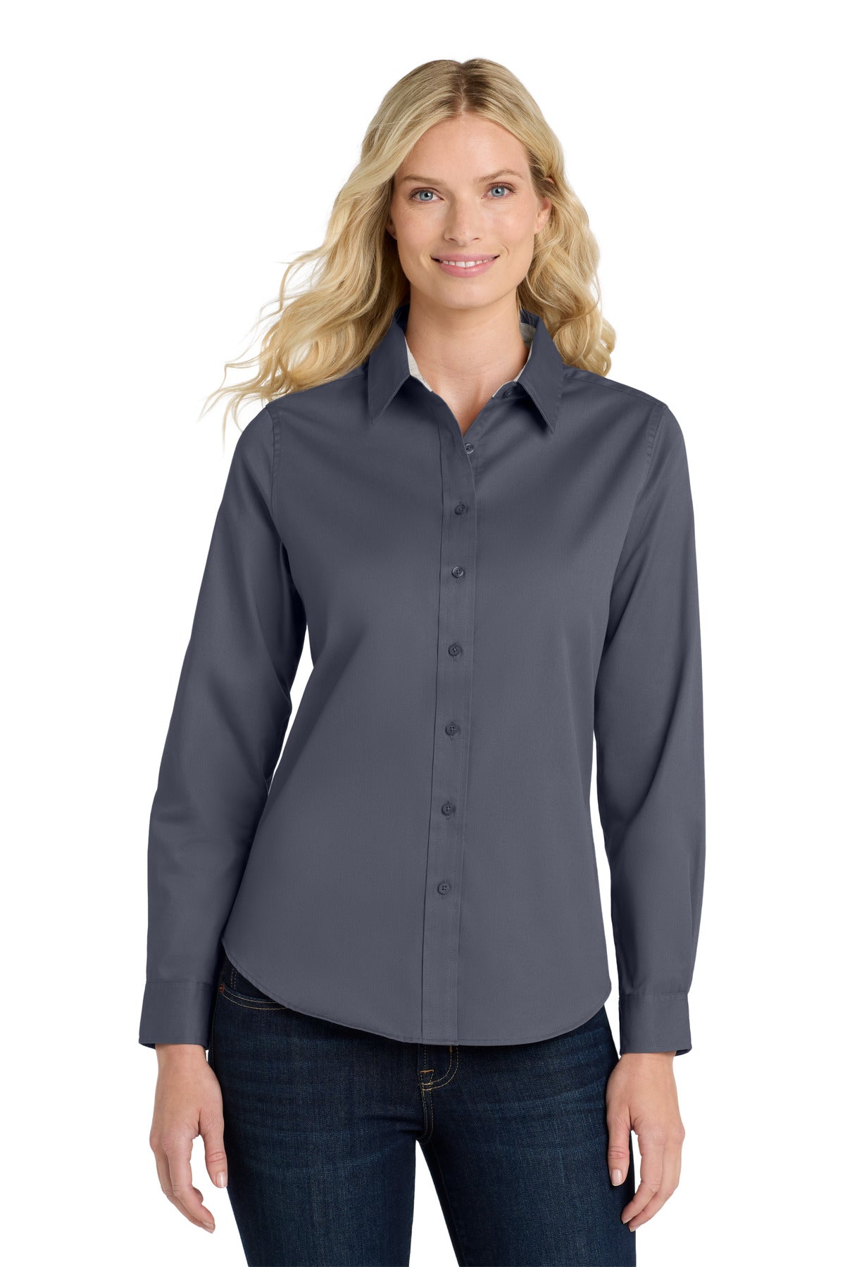 Port Authority Women's Long Sleeve Easy Care Shirt – Steel Grey/Light Stone
