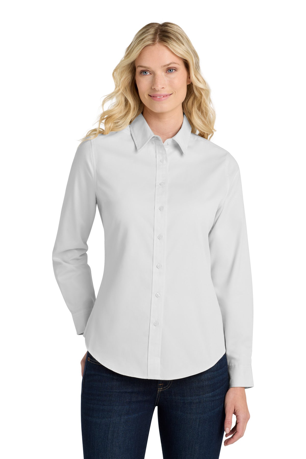 Port Authority Women's Long Sleeve Easy Care Shirt – White/Light Stone