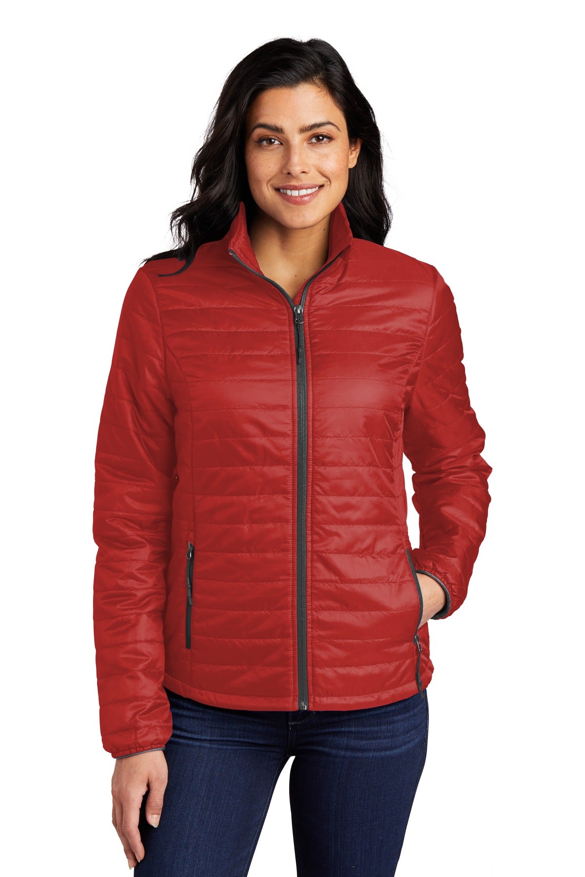 Port Authority Women's Packable Puffy Jacket – Fire Red/Graphite