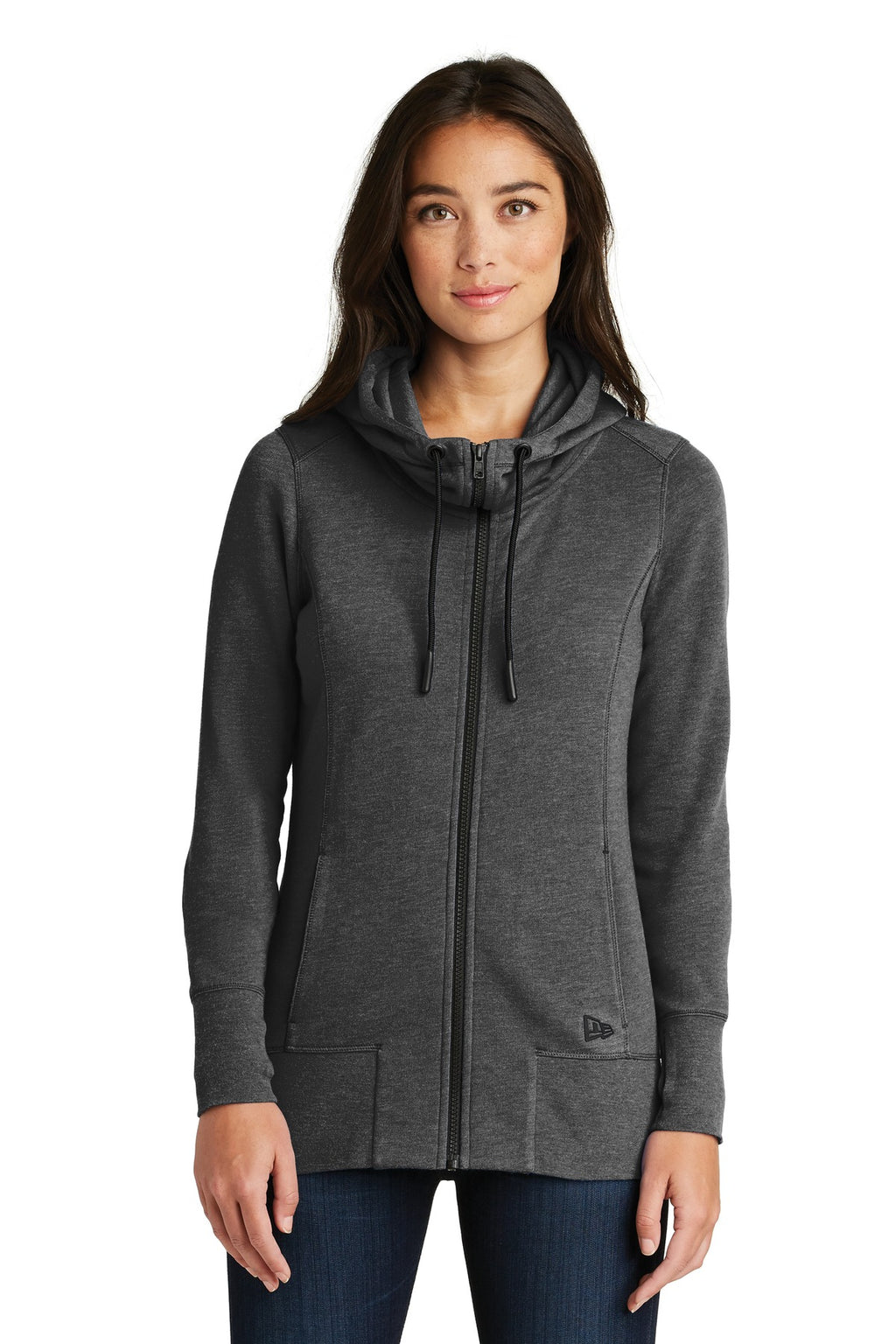 New Era Women's Tri-Blend Fleece Full-Zip Hoodie – Black Heather – front