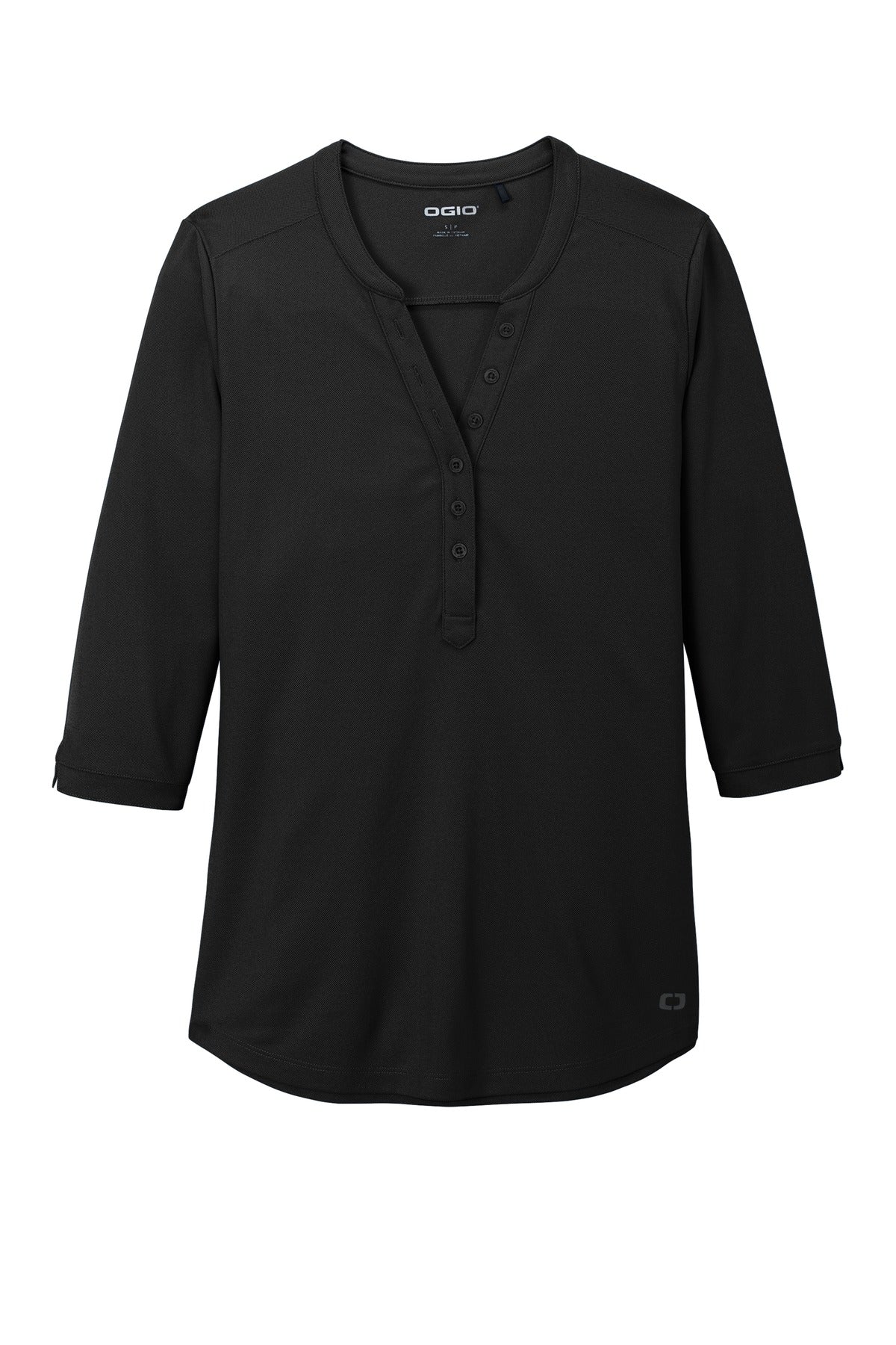 OGIO Women's Jewel Henley – Blacktop – flat front
