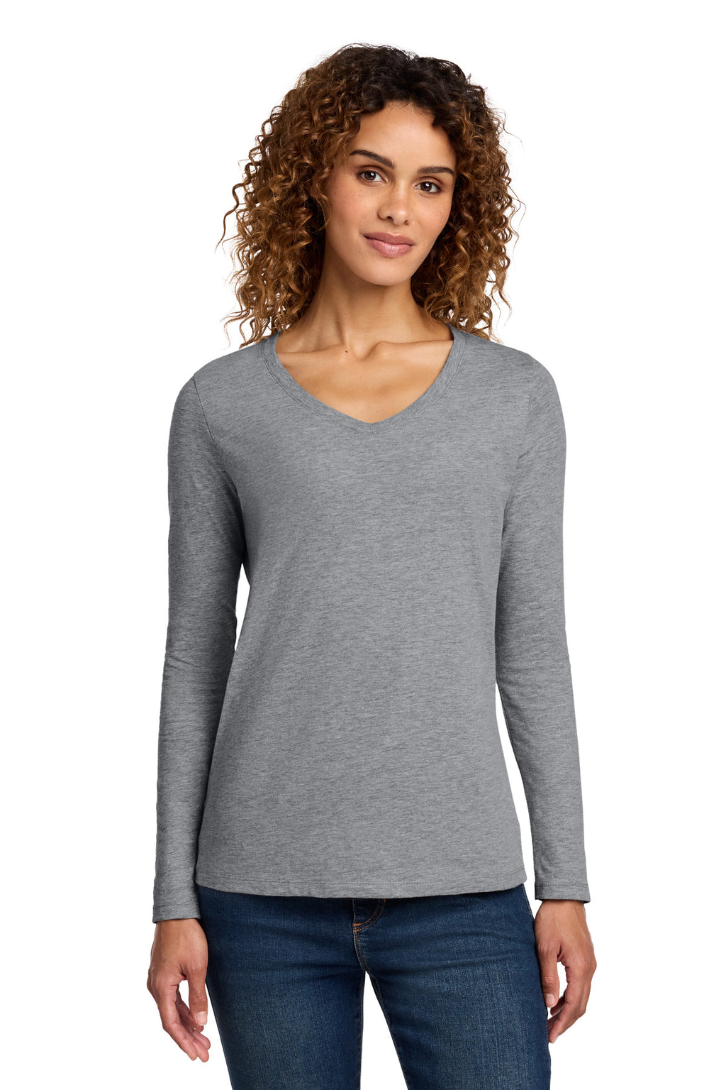 Port & Company Women's Long Sleeve Fan Favorite V-Neck Tee – Athletic Heather