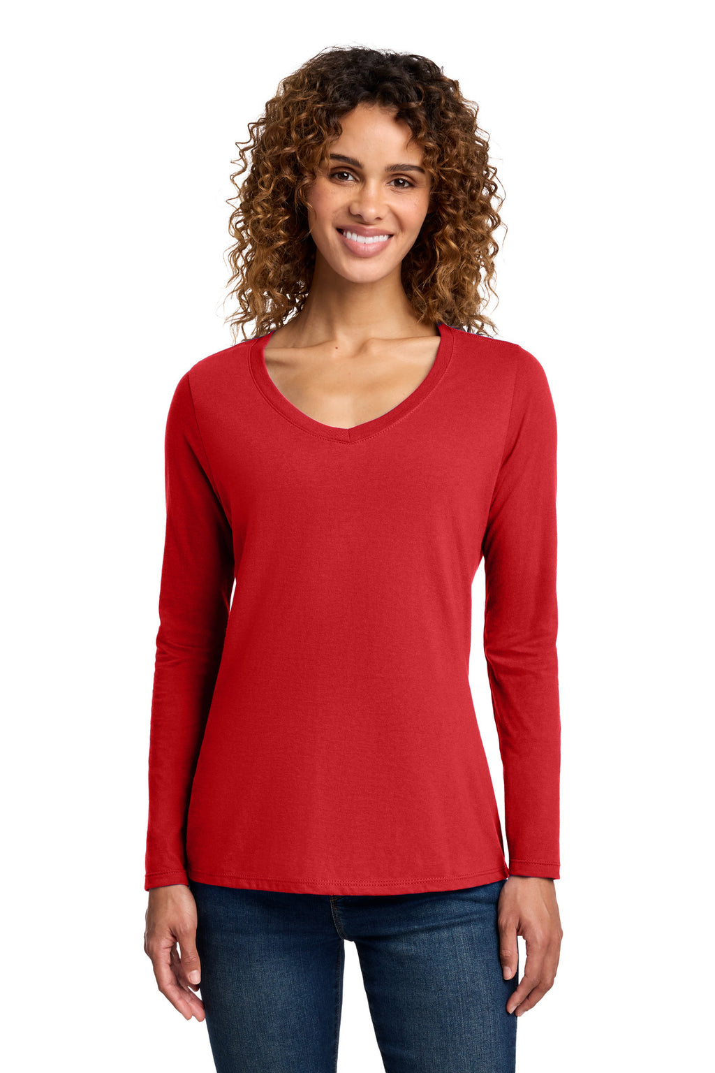 Port & Company Women's Long Sleeve Fan Favorite V-Neck Tee – Bright Red