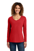 Port & Company Women's Long Sleeve Fan Favorite V-Neck Tee – Bright Red