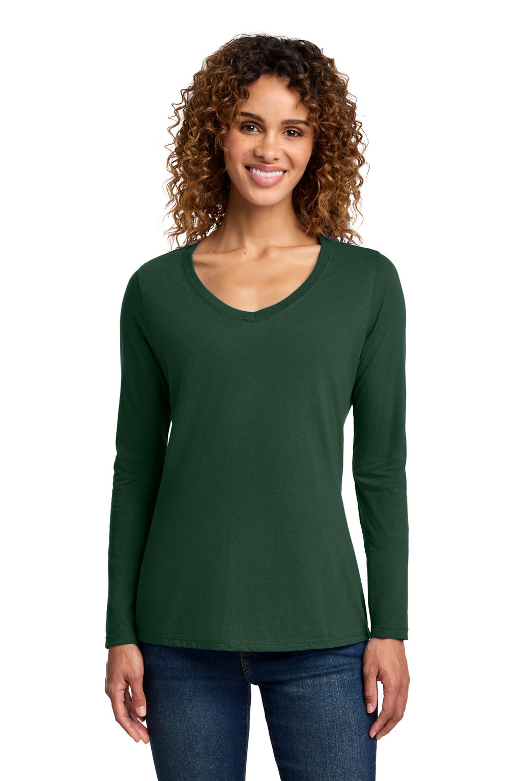 Port & Company Women's Long Sleeve Fan Favorite V-Neck Tee – Forest Green