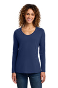 Port & Company Women's Long Sleeve Fan Favorite V-Neck Tee – Team Navy