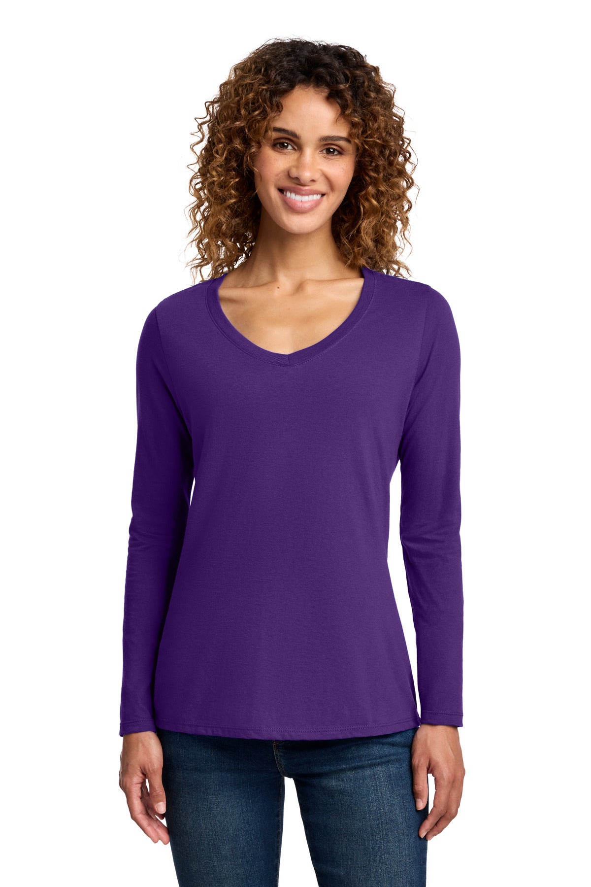 Port & Company Women's Long Sleeve Fan Favorite V-Neck Tee – Team Purple