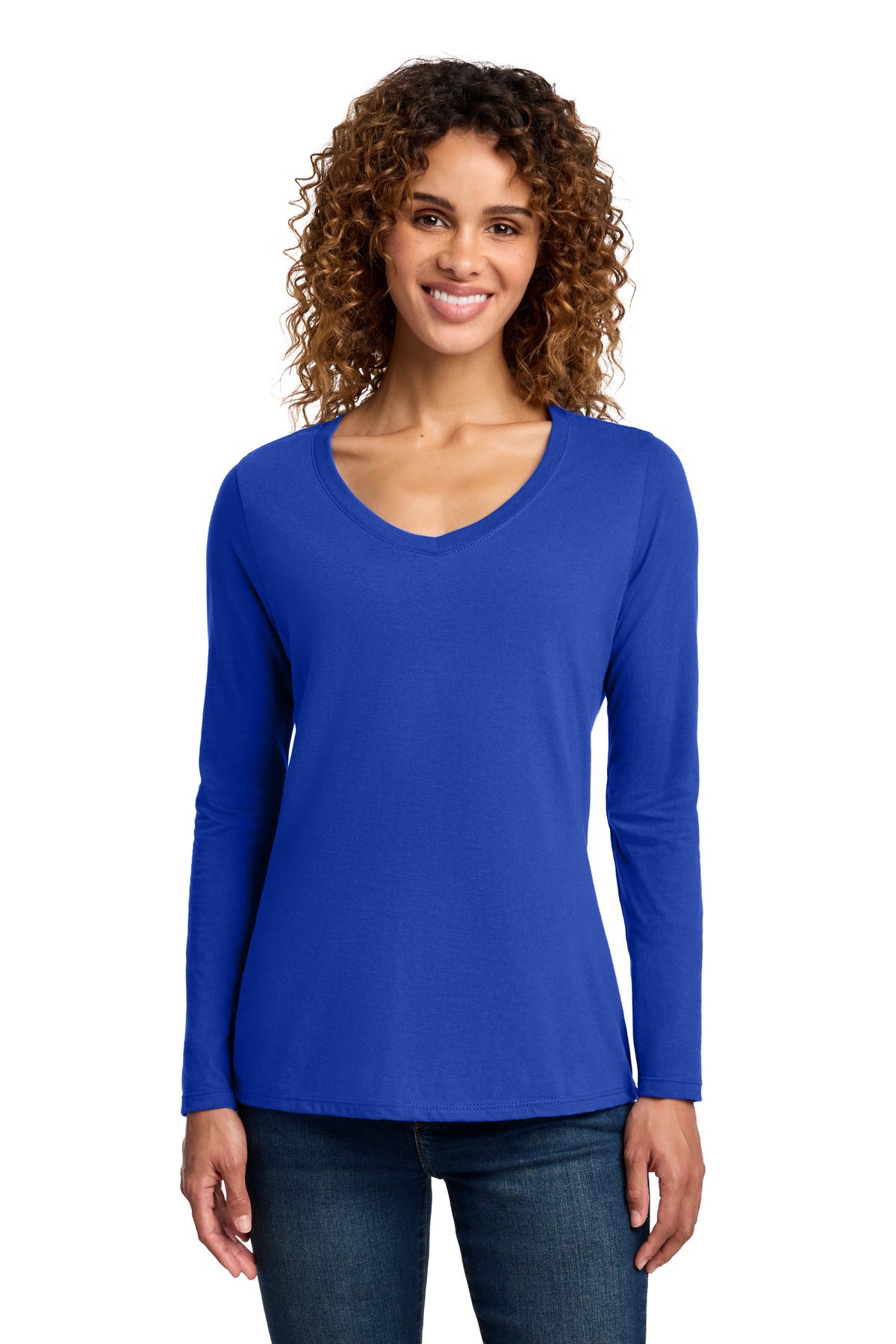 Port & Company Women's Long Sleeve Fan Favorite V-Neck Tee – True Royal