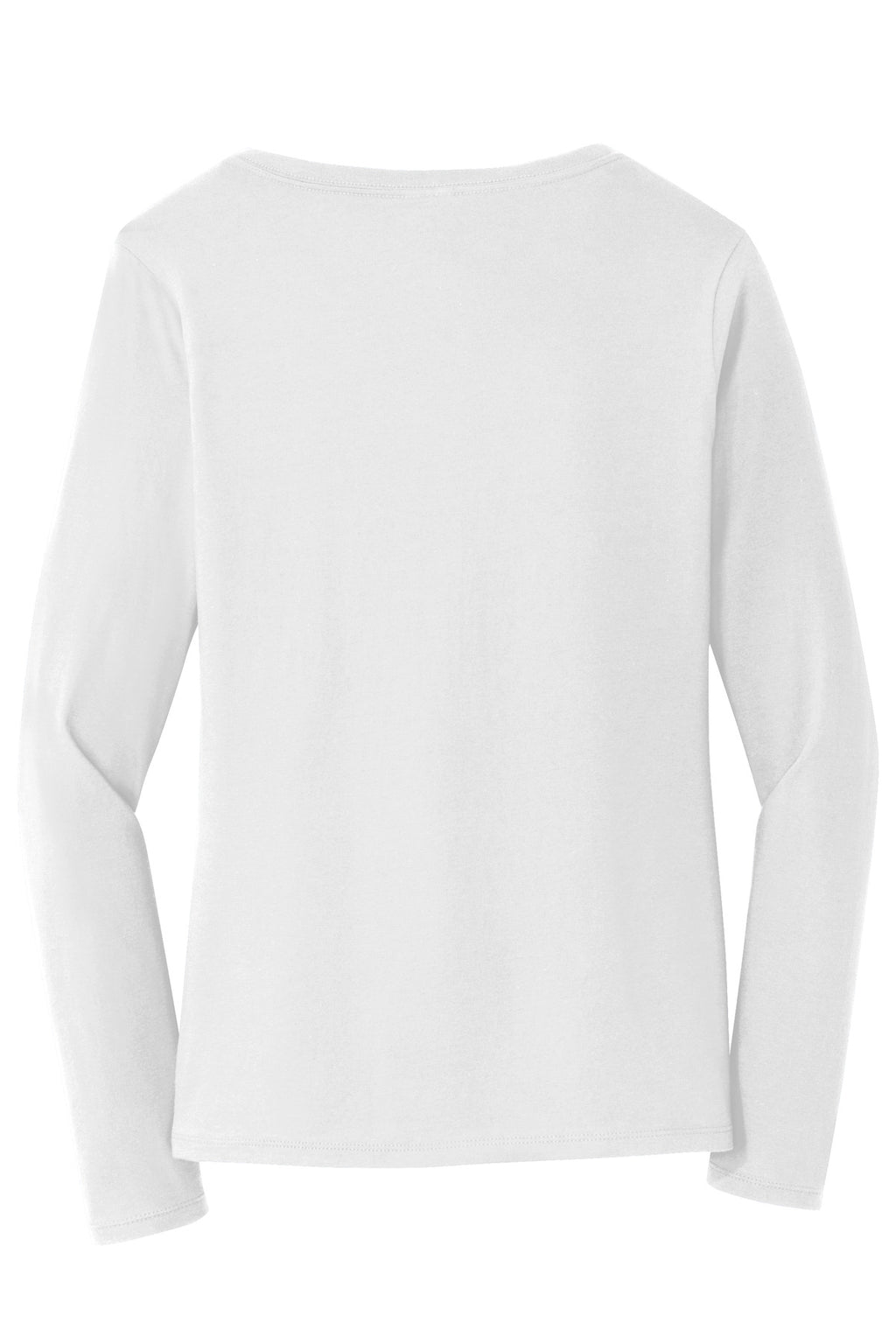 Port & Company Women's Long Sleeve Fan Favorite V-Neck Tee – White – flat back