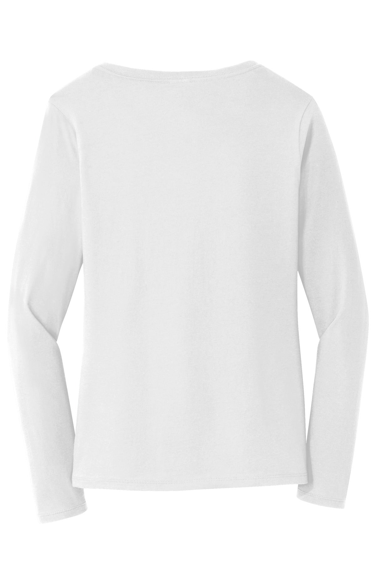 Port & Company Women's Long Sleeve Fan Favorite V-Neck Tee – White – flat back
