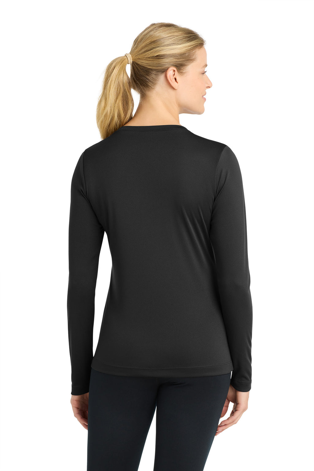 Sport-Tek Women's Long Sleeve PosiCharge Competitor V-Neck Tee – Black – back