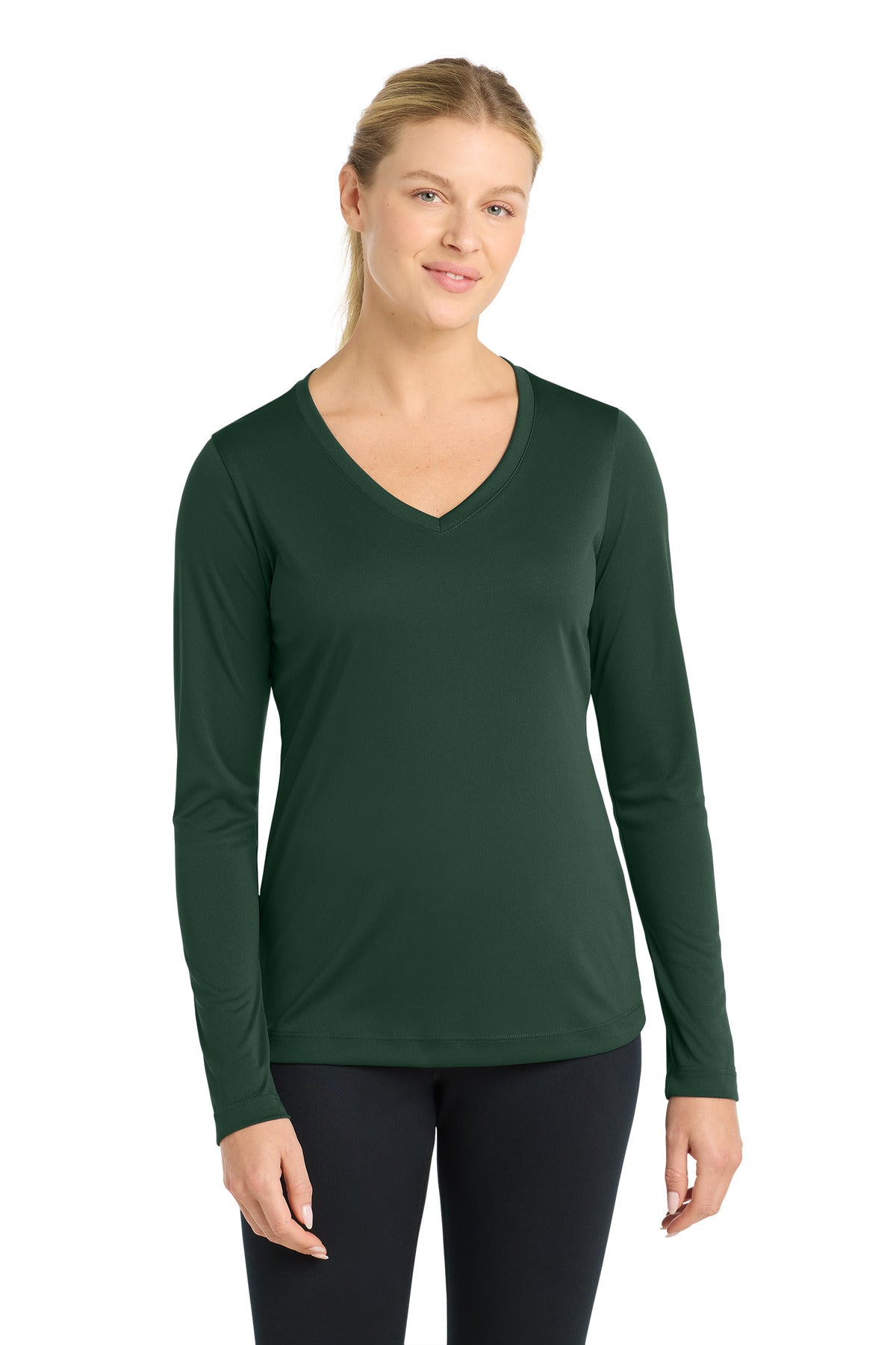 Sport-Tek Women's Long Sleeve PosiCharge Competitor V-Neck Tee – Forest Green