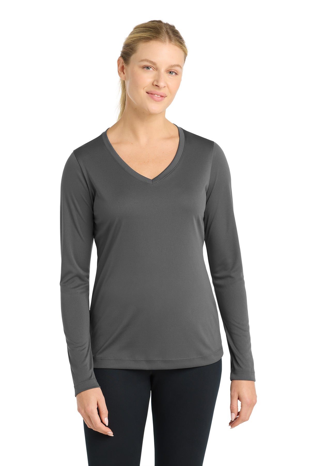 Sport-Tek Women's Long Sleeve PosiCharge Competitor V-Neck Tee – Iron Grey