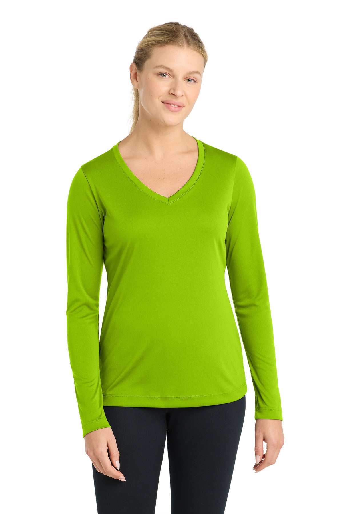 Sport-Tek Women's Long Sleeve PosiCharge Competitor V-Neck Tee – Lime Shock