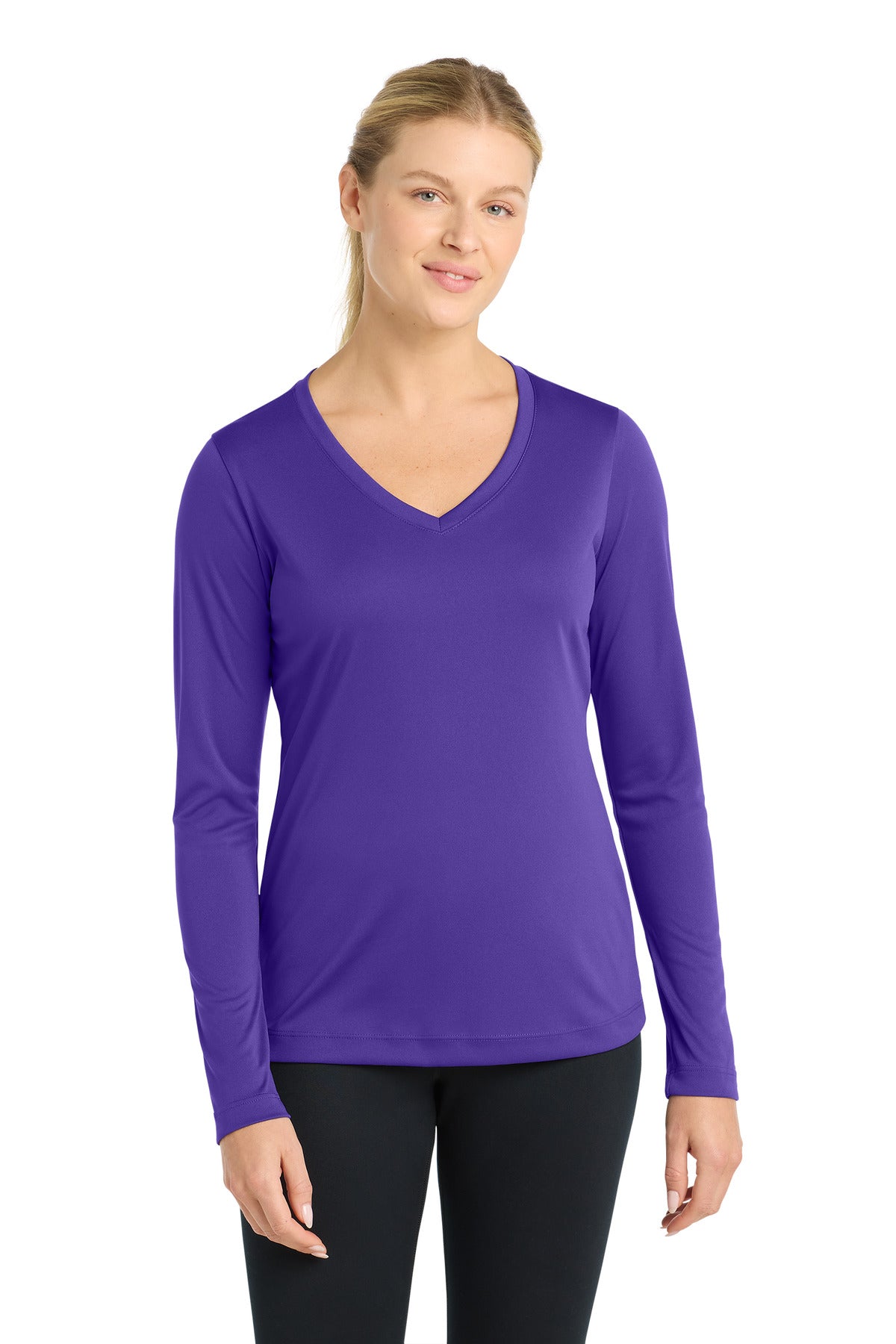 Sport-Tek Women's Long Sleeve PosiCharge Competitor V-Neck Tee – Purple