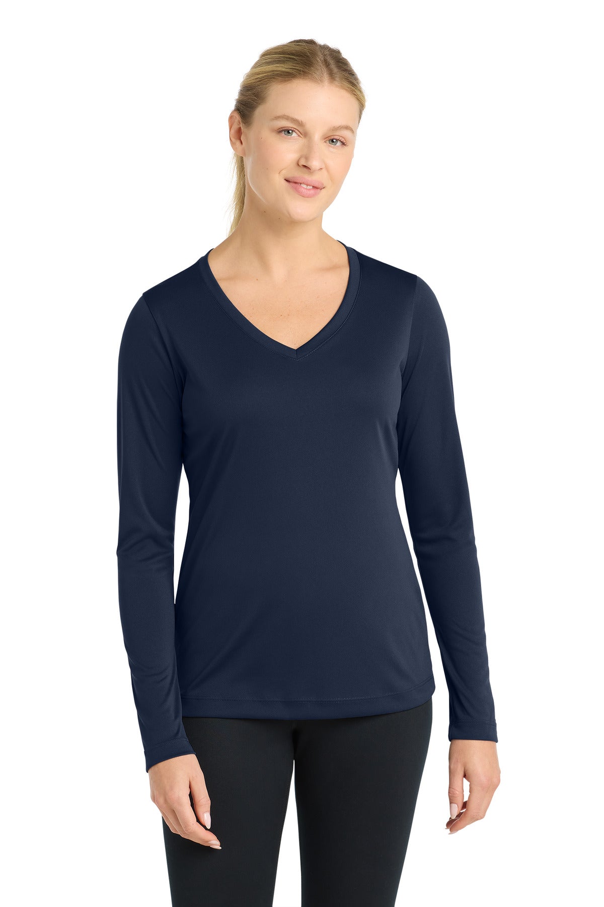 Sport-Tek Women's Long Sleeve PosiCharge Competitor V-Neck Tee – True Navy